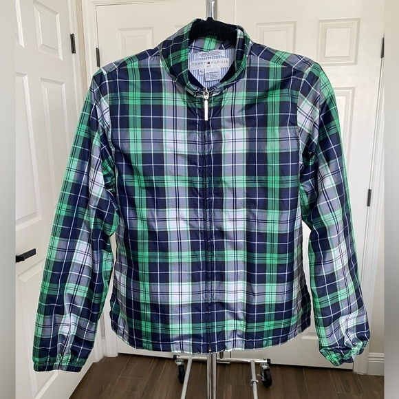 Tommy Hilfiger Coat Jacket Green Blue Plaid Golf Wind Breaker size Medium - Picture 3 of 11